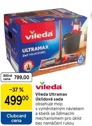 Vileda Ultramax Úklidová sada, obsahuje mop s vyměnitelným návlekem a kbelík se ždímacím mechanismem pro úklid bez namáčení rukou 