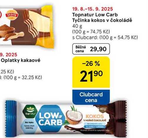 Topnatur Low Carb Tyčinka kokos v čokoládě, 40 g  