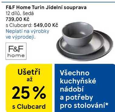 F&F Home Turin Jídelní souprava, 12 dílů. šedá 