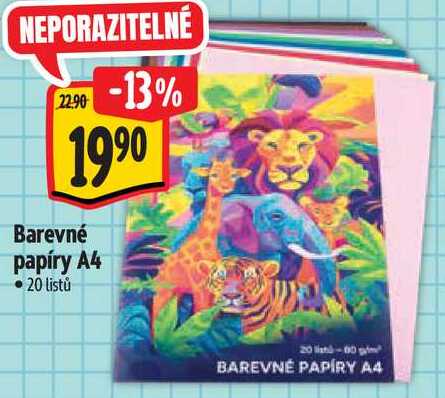 Barevné papíry A4, 20 listů 