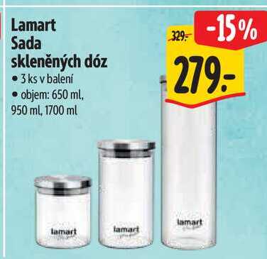 Lamart Sada skleněných dóz, 3 ks 