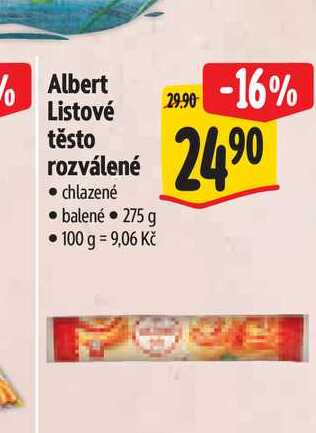 Albert Listové těsto rozválené chlazené 275 g