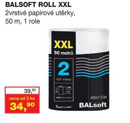 BALSOFT ROLL XXL 2vrstvé papírové utěrky, 50 m, 1 role