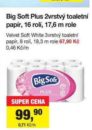 Big Soft Plus 2vrstvý toaletní papír, 16 rolí, 17,6 m