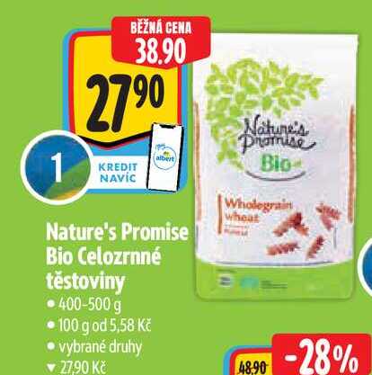   Nature's Promise Bio Celozrnné těstoviny 400-500 g  