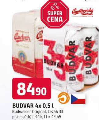 BUDVAR Budweiser Original 4× 0,5l 