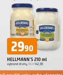Hellmann's majonéza, tatarská omáčka 210ml, vybrané druhy