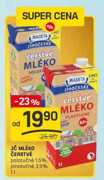 JČ MLÉKO ČERSTVÉ polotučné 1,5% 1l