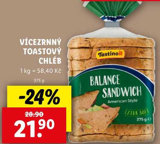 VÍCEZRNNÝ TOASTOVÝ CHLÉB, 375 g