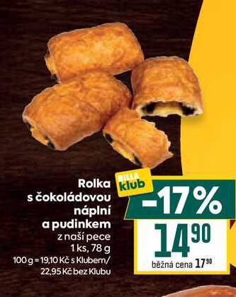 Rolka klub s čokoládovou náplní a pudinkem z naší pece 1 ks, 78 g 