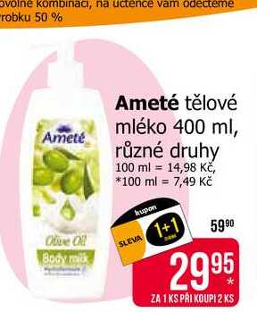 Ameté tělové mléko 400 ml, různé druhy 
