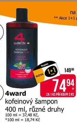 4ward kofeinový šampon 400 ml, různé druhy 