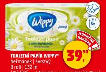 TOALETNÍ PAPÍR WIPPY39 heřmánek, 3vrstvý, 8 rolí 