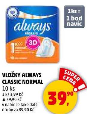 VLOŽKY ALWAYS CLASSIC NORMAL, 10 ks 