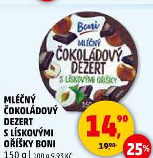 MLÉČNÝ ČOKOLÁDOVÝ DEZERT S LÍSKOVÝMI OŘÍŠKY BONI, 150 g