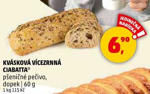 KVÁSKOVÁ VÍCEZRNNÁ CIABATTA pšeničné pečivo, dopek, 60 g  
