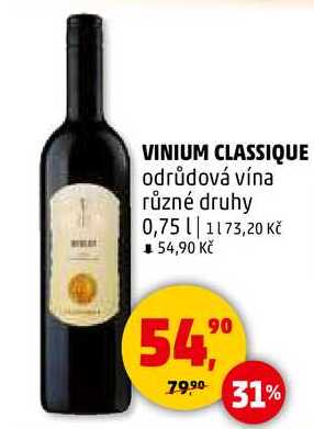 VINIUM CLASSIQUE odrůdová vína různé druhy, 0,75 l
