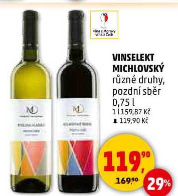 VINSELEKT MICHLOVSKÝ různé druhy, pozdní sběr, 0,75 l