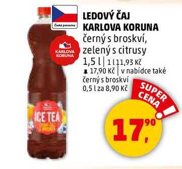 LEDOVÝ ČAJ KARLOVA KORUNA černý s broskví, 1,5 l 