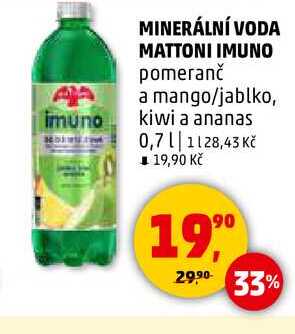 MINERÁLNÍ VODA MATTONI IMUNO pomeranč a mango/jablko, 0,7 l 