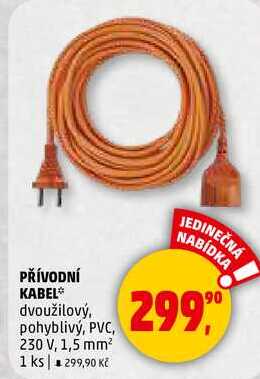 PŘÍVODNÍ KABEL dvoužilový, pohyblivý, PVC, 230 V, 1,5 mm², 1 ks  