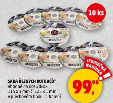 SADA ŘEZNÝCH KOTOUČŮ vhodné na ocel/INOX 115 x 1 mm či 125 × 1 mm, v plechovém boxu, 1 balení