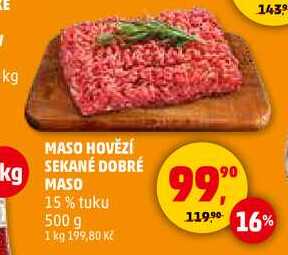MASO HOVĚZÍ SEKANÉ DOBRÉ MASO 15% tuku, 500 g 