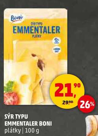 SÝR TYPU EMMENTALER BONI plátky, 100 g