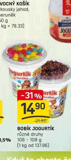 BOBÍK JOGURTÍK různé druhy 3,5% 106 -108 g