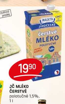 JČ MLÉKO ČERSTVÉ polotučné 1,5%, 1l