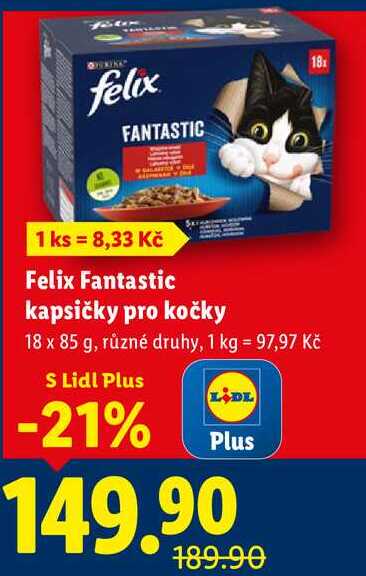 Felix Fantastic kapsičky pro kočky, 18x 85 g