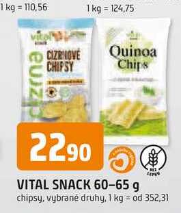 VITAL SNACK 60-65 g chipsy, vybrané druhy 