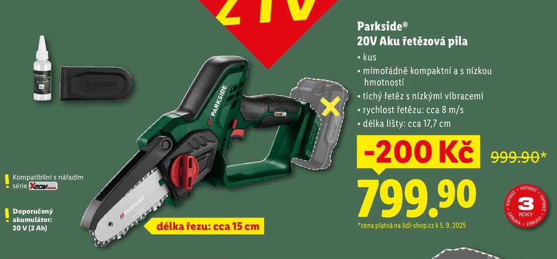 Parkside 20V Aku řetězová pila 