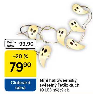 Mini halloweenský světelný řetěz duch 10 LED světýlek 