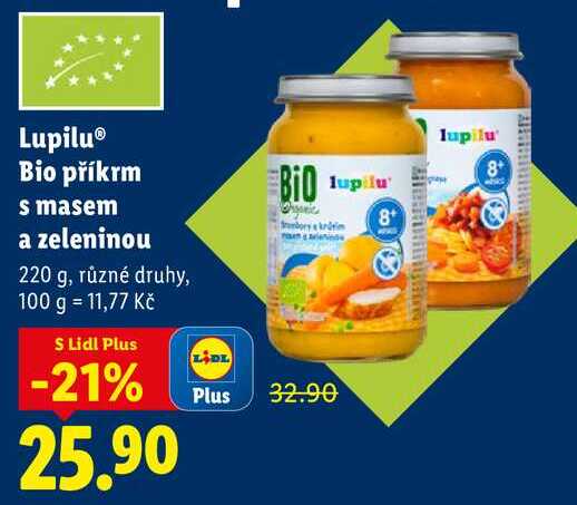 Lupilu Bio příkrm s masem a zeleninou, 220 g