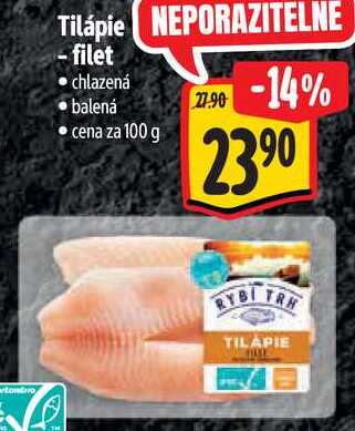 Tilápie - filet, cena za 100 g 