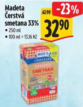 Madeta Čerstvá smetana 33%, 250 ml v akci