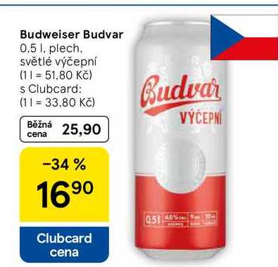 Budweiser Budvar světlé výčepní pivo, 0,5 l  