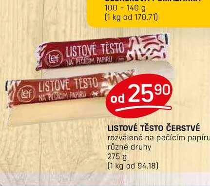 LISTOVÉ TĚSTO ČERSTVÉ rozválené na pečícím papíru různé druhy 275 g