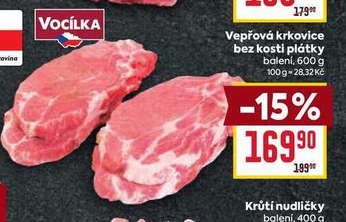 Vepřová krkovice bez kosti plátky balení, 600 g 