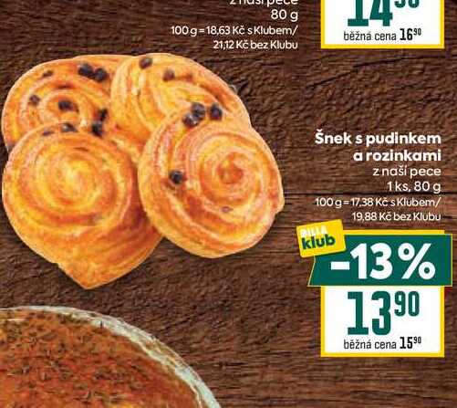 Šnek s pudinkem a rozinkami z naší pece 1ks, 80 g  