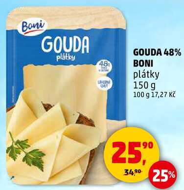 GOUDA 48% BONI plátky, 150 g 