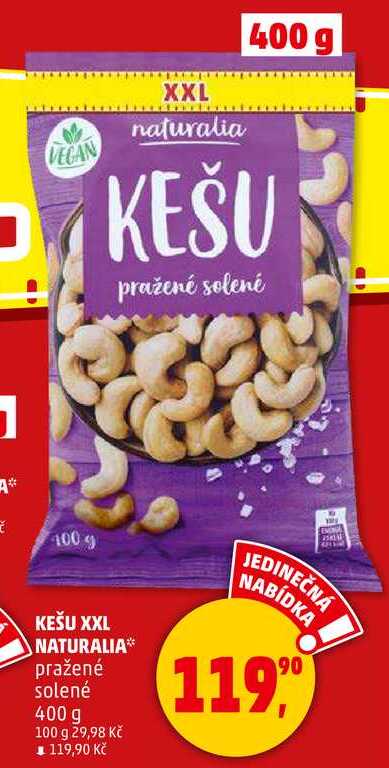 KEŠU XXL NATURALIA pražené solené, 400 g 