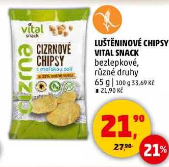 LUŠTĚNINOVÉ CHIPSY VITAL SNACK bezlepkové, různé druhy, 65 g