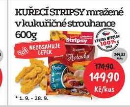 KUŘECÍ STRIPSY mražené v kukuřičné strouhance 600g/kus 