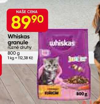 Whiskas granule 800g, vybrané druhy