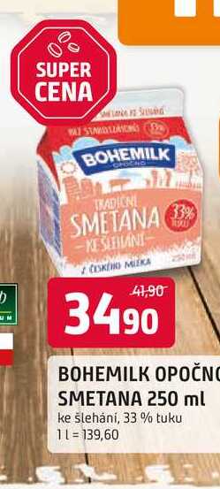 BOHEMILK OPOČNO SMETANA 250 ml ke šlehání, 33% tuku