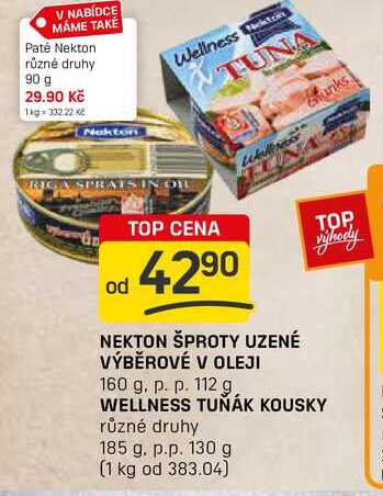 NEKTON ŠPROTY UZENÉ VÝBĚROVÉ V OLEJI 160 g. p. p. 112 g