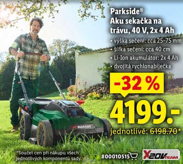 ParksideⓇ Aku sekačka na trávu, 40 V, 2x 4 Ah