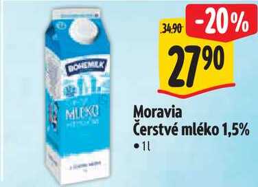 Moravia Čerstvé mléko 1,5%, 1 l